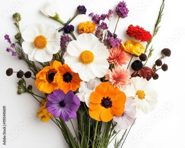 Fototapeta A vibrant bouquet of various flowers featuring bright colors and diverse shapes, perfect for decoration or gifting.