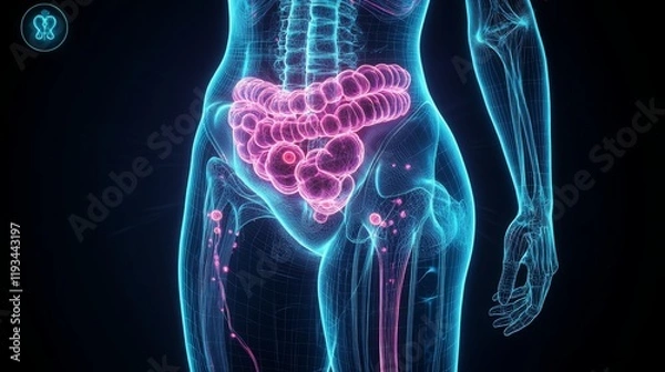 Obraz Female Anatomy: 3D Model of the Large Intestine and Pelvis