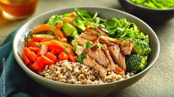 Fototapeta Healthy meals represented colorful bowls filled with grains fresh vegetables and proteins showcasing balanced and nutritious options