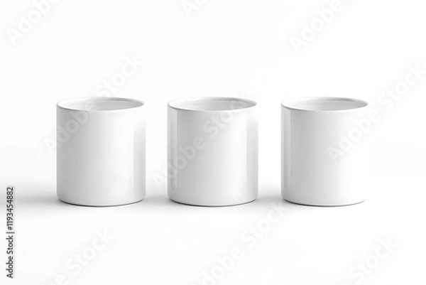 Obraz Three Blank White Cylindrical Mugs on White Background