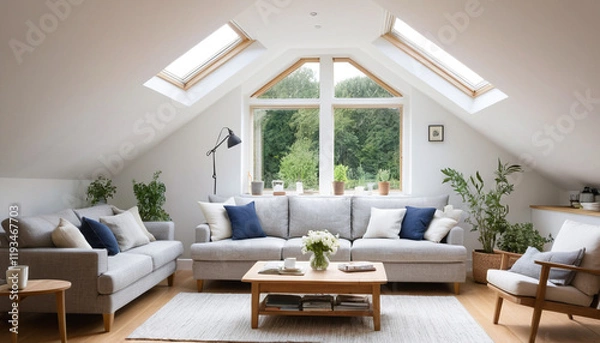 Fototapeta A comfortable sofa with soft cushions enhances natural light