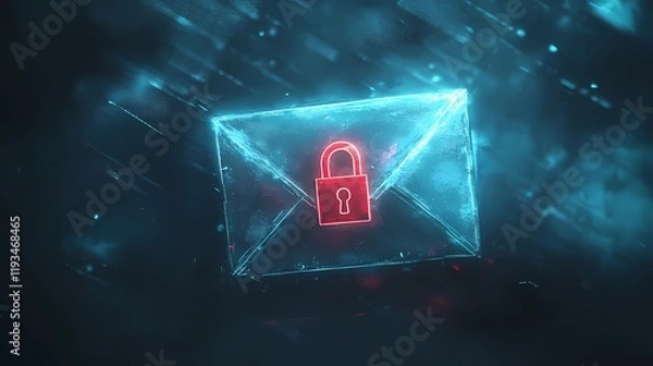 Fototapeta Secure email communication with encrypted data transfer and cybersecurity protection concept, digital lock symbol over email icon, book illustration style