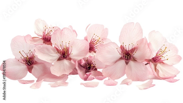 Obraz Close-Up of Soft Pink Cherry Blossom Petals, Hanami Cherry Blossom Festival, transparent background, isolated on white, PNG file
