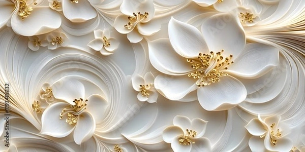 Obraz White 3D Floral Arrangement on Textured Wall, Generative Ai