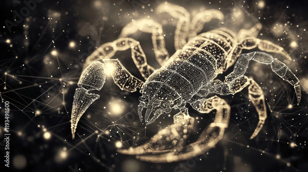 Fototapeta Scorpio of the particles. Scorpio consists of circles and points. Vector illustration.