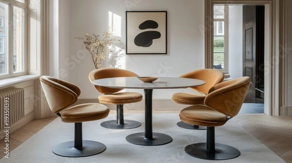Fototapeta Modern Dining Space with Stylish Chairs and Elegant Decor Elements