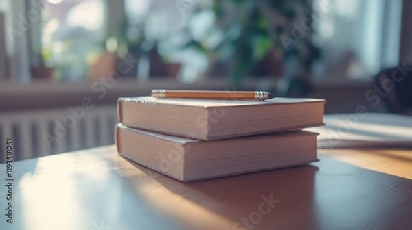 Fototapeta Two Books Resting Together With A Pencil On Top