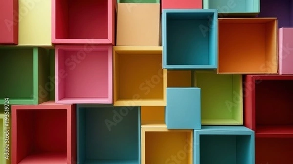 Fototapeta Colorful Cubical Storage Units Create Abstract Design