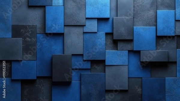 Fototapeta Abstract minimalist wallpaper with clean squares and circles on blue background. Banner template with white center text area. Ideal for modern designs.