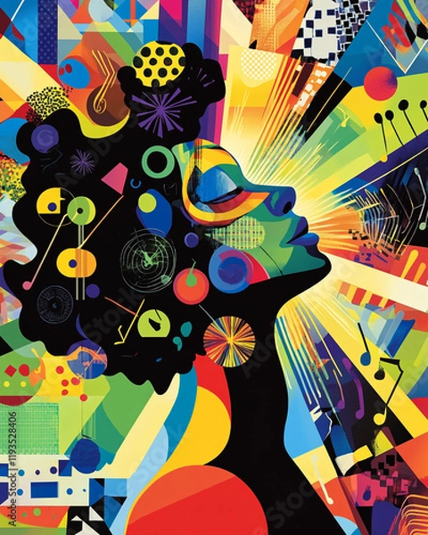 Fototapeta Colorful abstract portrait showcasing creativity and individuality through vibrant shapes and patterns