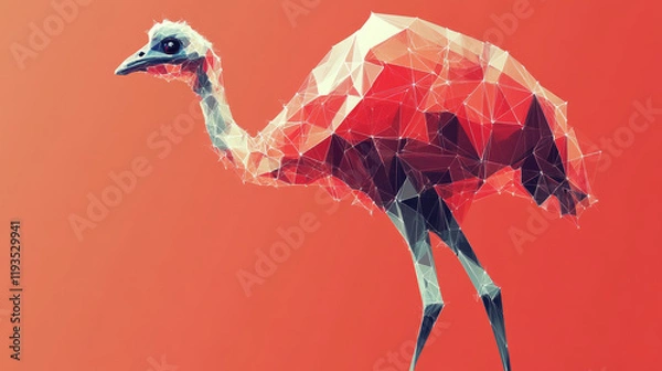 Fototapeta Ostrich hologram. An ostrich made of polygons, triangles, points, and lines. Ostrich low-poly compound structure. The technology concept.
