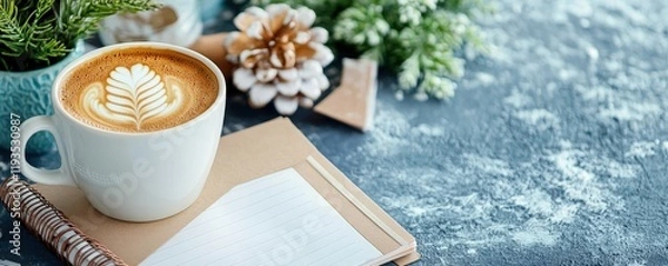 Obraz Cozy Winter Coffee Latte Notebook Greenery