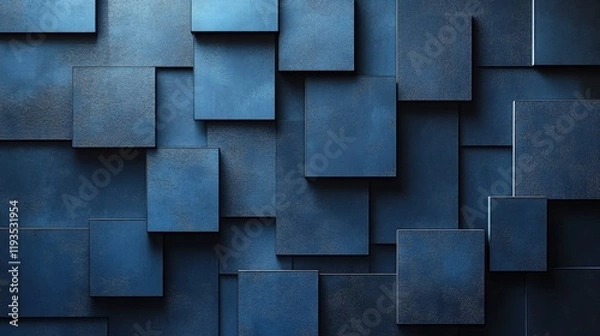 Fototapeta Abstract minimalist wallpaper with clean squares and circles on blue background. Banner template with white center text area. Ideal for modern designs.