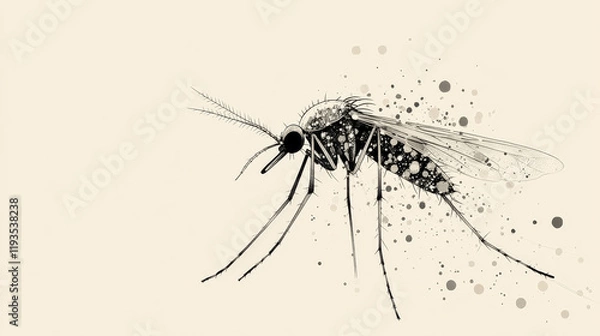 Fototapeta The mosquito of the particles. The mosquito consists of small circles and dots. Vector illustration