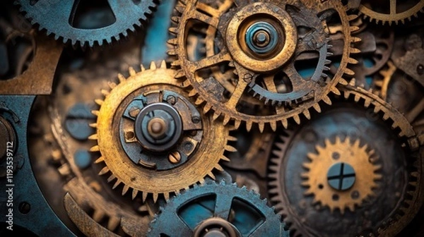 Fototapeta Interlocking Gears Complex Machine Mechanism