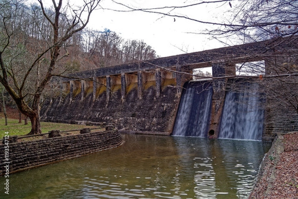 Fototapeta The bridge and dam at Standing stone state park in Tennessee
