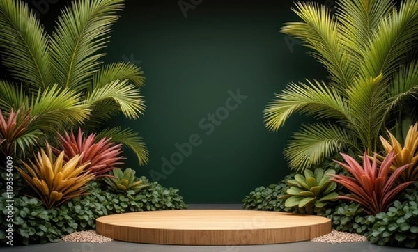 Fototapeta Vibrant tropical stage with greenery