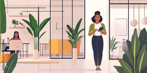 Obraz Collaborative Teamwork in a Cartoon-Style Office Setting