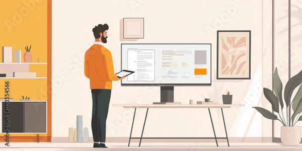 Obraz Collaborative Teamwork in a Cartoon-Style Office Setting