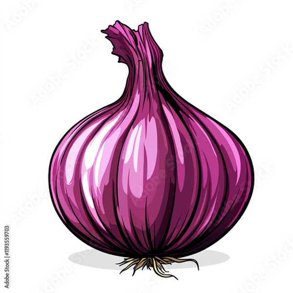 Obraz Vibrant purple onion with glossy skin, showcasing a realistic illustration of this essential culinary ingredient.