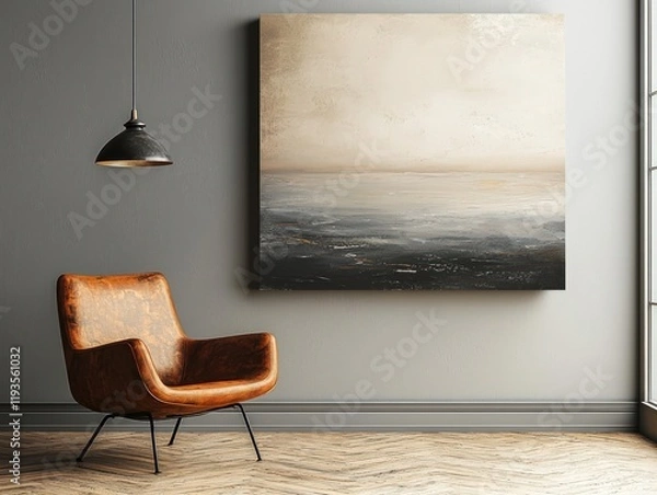 Fototapeta Simple yet elegant square canvas hanging on the wall in a minimalist room, providing a perfect spot for a personalized art display.