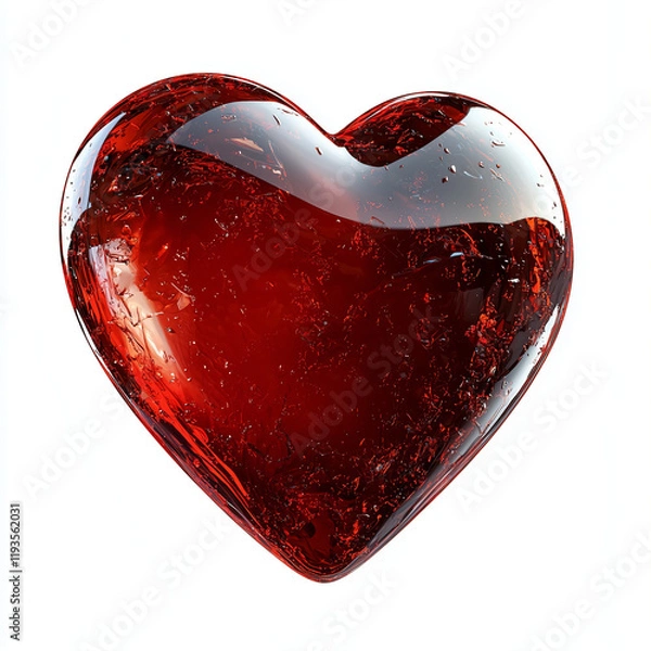 Obraz 3D Glass Glossy Red Heart Render Isolated White Background