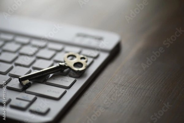 Fototapeta Vintage Key on Computer Keyboard: A Blend of Old and New Technology
