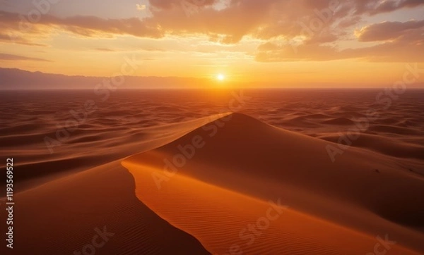 Fototapeta Golden sunset over vast desert dunes