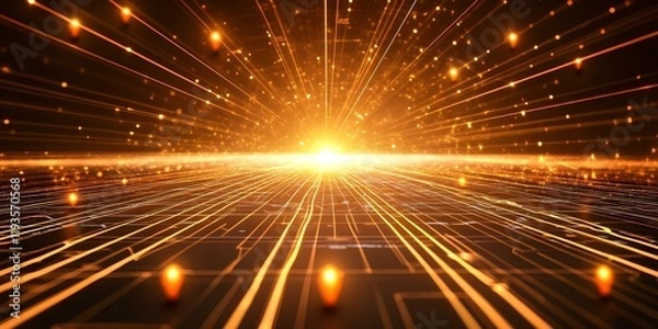 Fototapeta An abstract image depicting a burst of light and glowing lines, conveying a sense of energy and movement in a digital landscape. Concept Digital Burst of Light, Energetic Motion, Glowing Lines