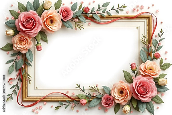 Obraz A design with a central photo frame bordered by flowers or ribbons, allowing a personal touch with an image of the deceased