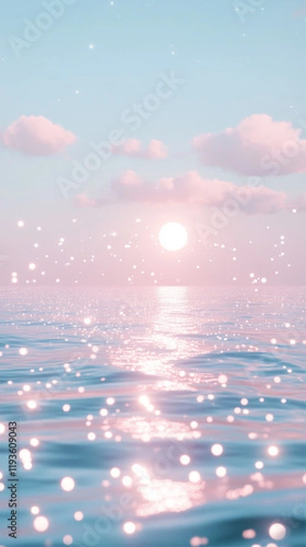 Obraz A calming sunset over an ocean, with sparkling light effects.