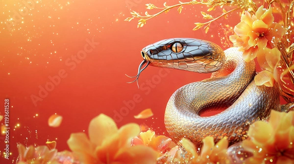 Obraz A Golden Snake Among Orange Blossoms, a Stunning Visual.