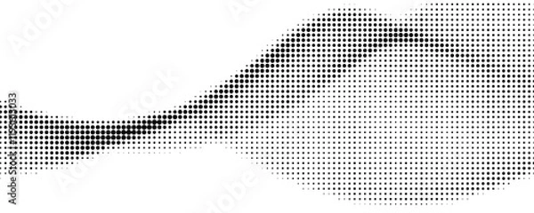 Fototapeta Dotted wave line background. Black halftone undulate pattern. Abstract particle flow wave wallpaper.