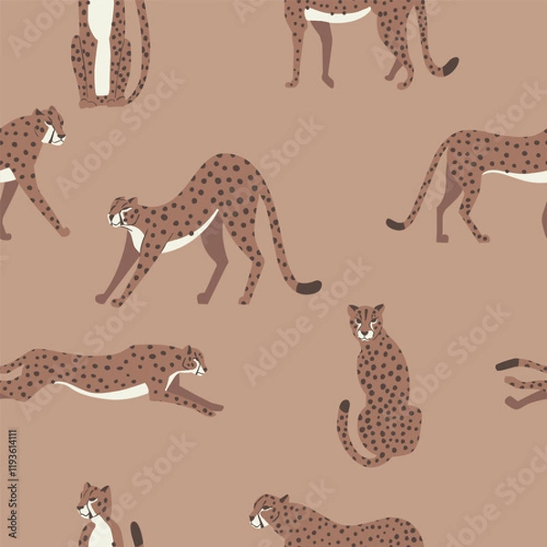 Obraz Cheetah big cat exotic seamless pattern - Mocha Mousse - hand drawn vector illustration