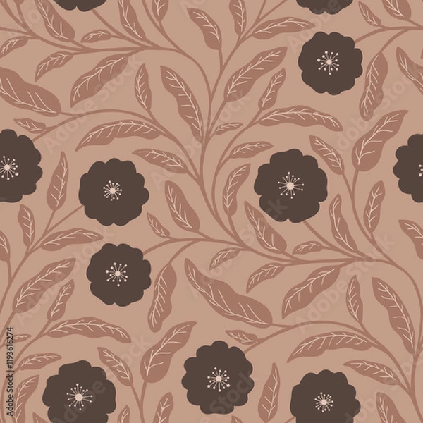 Obraz Bold Botanical Blooms on Mocha Mousse Pattern