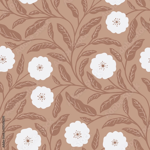 Obraz Bold Botanical Blooms on Golden Orange Seamless Pattern