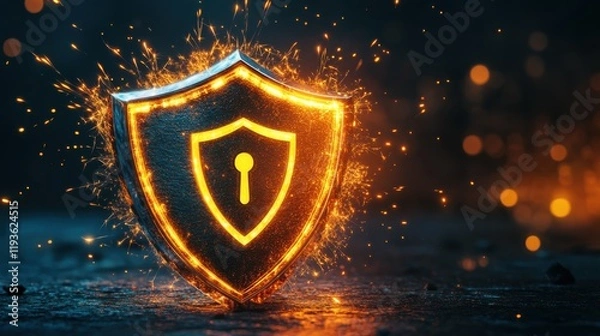 Fototapeta Glowing security shield with sparks