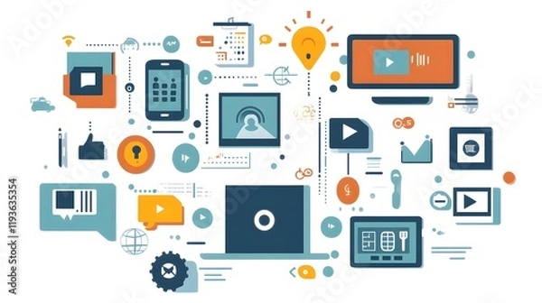 Fototapeta Digital Media Network Connecting Devices And Ideas