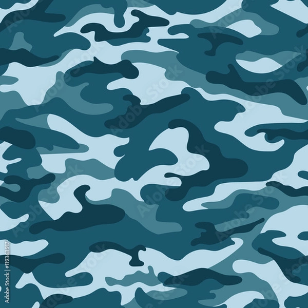 Fototapeta Military camouflage seamless pattern, blue colors. Vector illustration