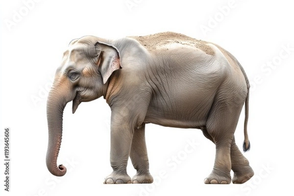 Fototapeta Elegant elephant walking gracefully on white background showcasing its majestic features and gentle demeanor in nature. Generative AI