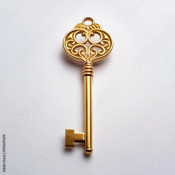 Obraz Golden key isolated on white backdrop.