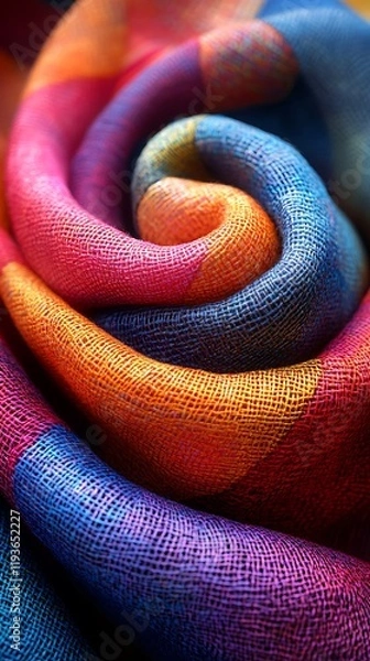 Fototapeta Vibrant texture stacked colorful woven fabrics for design photos