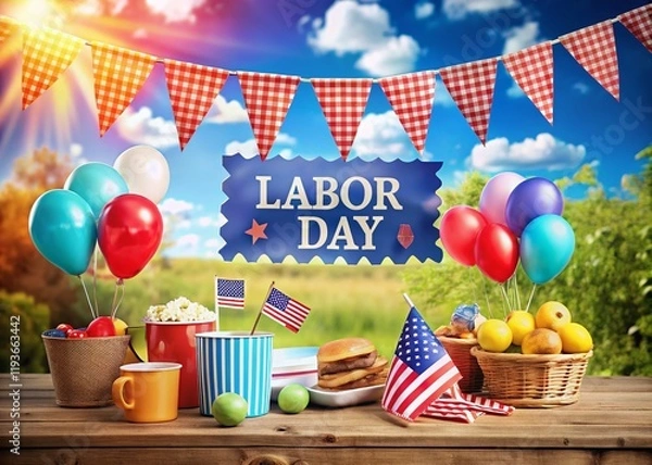 Fototapeta Panoramic Labor Day Background: Festive Banner with Copy Space for Holiday Greetings