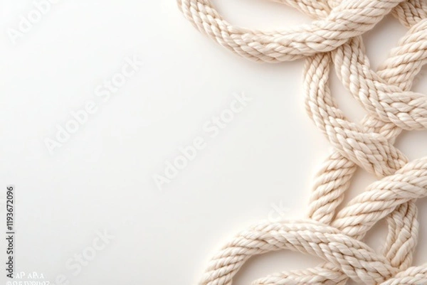 Fototapeta A close-up view of a coiled rope against a white background, showcasing the intricate details and textures. Perfect for themes of adventure, craftsmanship, or nautical activities.