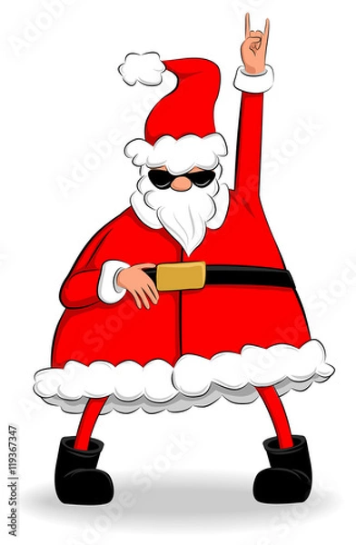 Fototapeta Funny fat Santa Claus dancing and partying