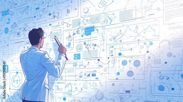 Obraz Scientist analyzing complex data on a digital interface in a modern laboratory setting
