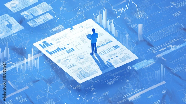 Fototapeta Data analysis and visualization in a digital workspace showcasing charts and graphs