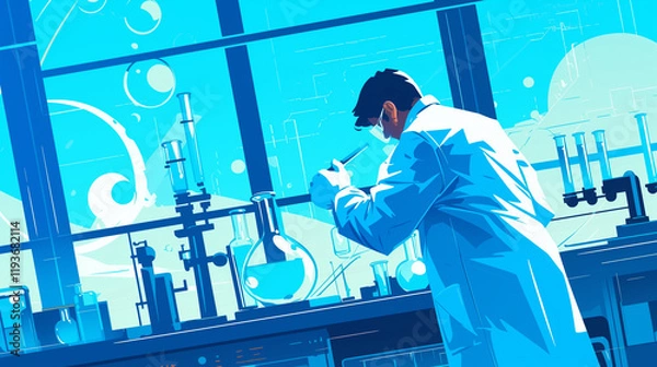 Fototapeta Researcher conducts scientific experiments in a modern laboratory focused on chemical reactions and discoveries