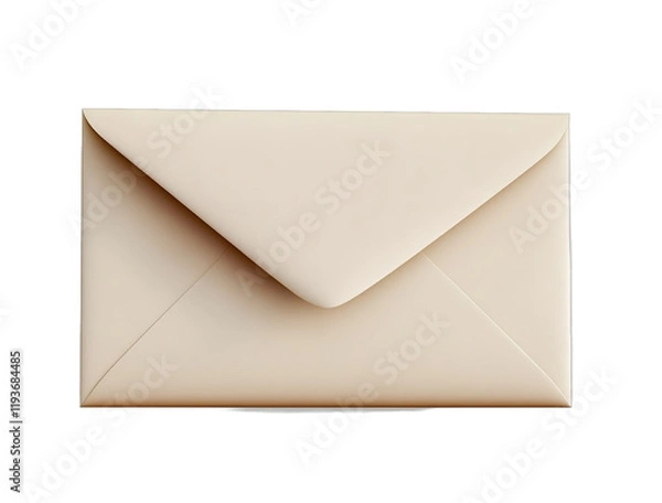 Fototapeta A beige envelope isolated on a white background with soft lighting and soft shadows no contrast and professional color grading.