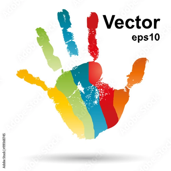 Fototapeta Vector conceptual child handprint with painted isolated on background